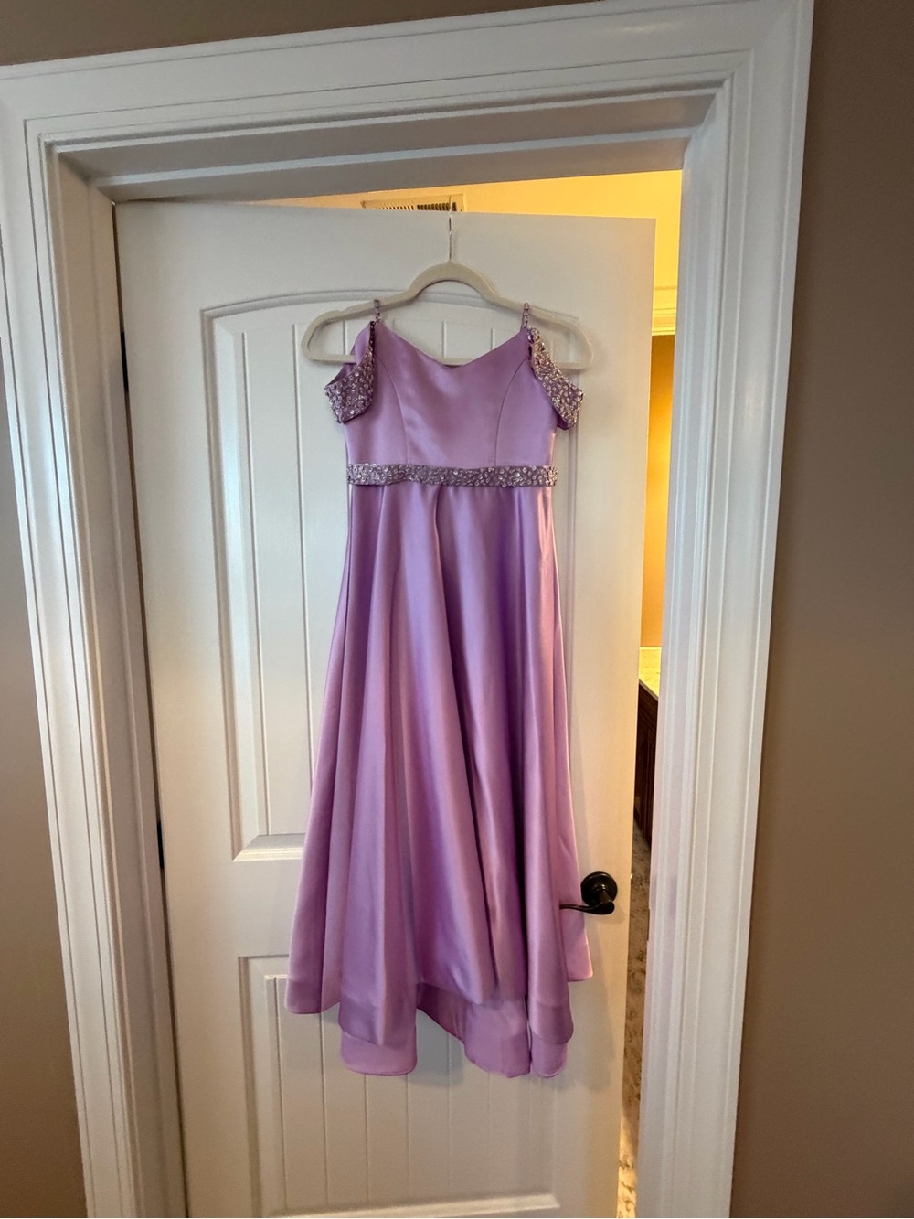 Lavender Beaded Cold-Shoulder Girls pageant Dress